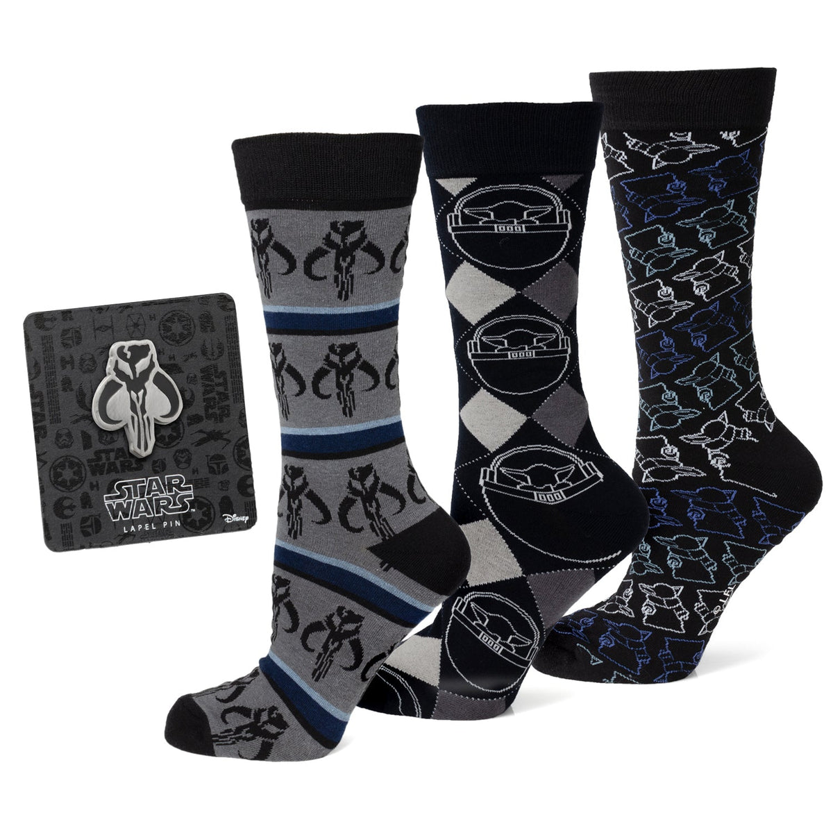 Star Wars Mandalorian 3-Pack Dress Sock and Mythosaur Lapel Pin Gift Set