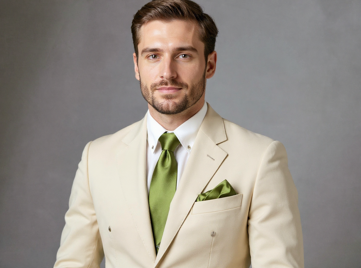 Olive Green Necktie and Pocket Square Set