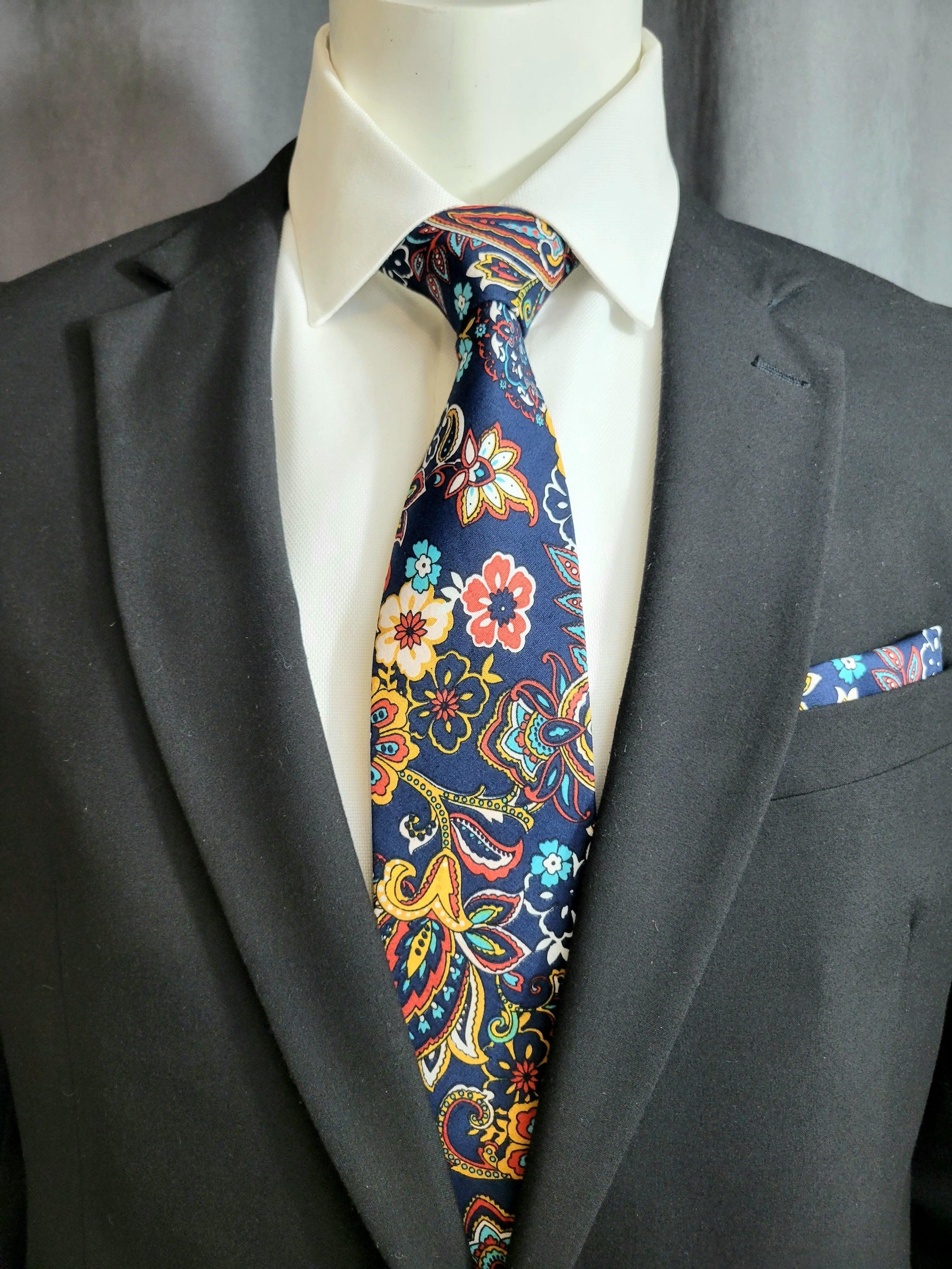 Blue and Orange Paisley Necktie and Pocket Square - The Upscale Banker