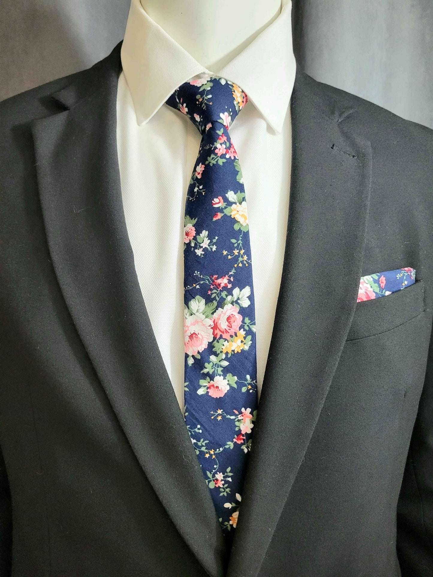 Multi-Color (Blue Base) Floral Necktie and Pocket Square Set