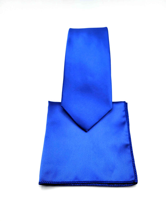 Cobalt Blue Necktie and Pocket Square Set