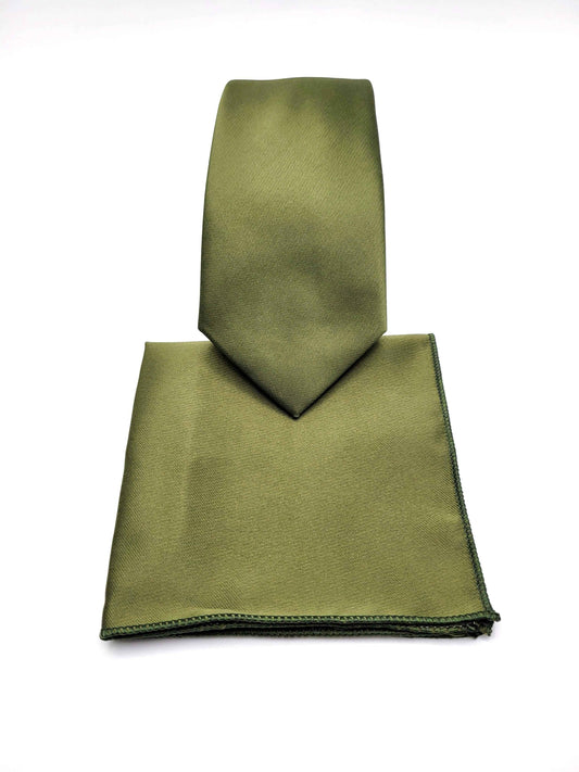 Olive Green Necktie and Pocket Square Set