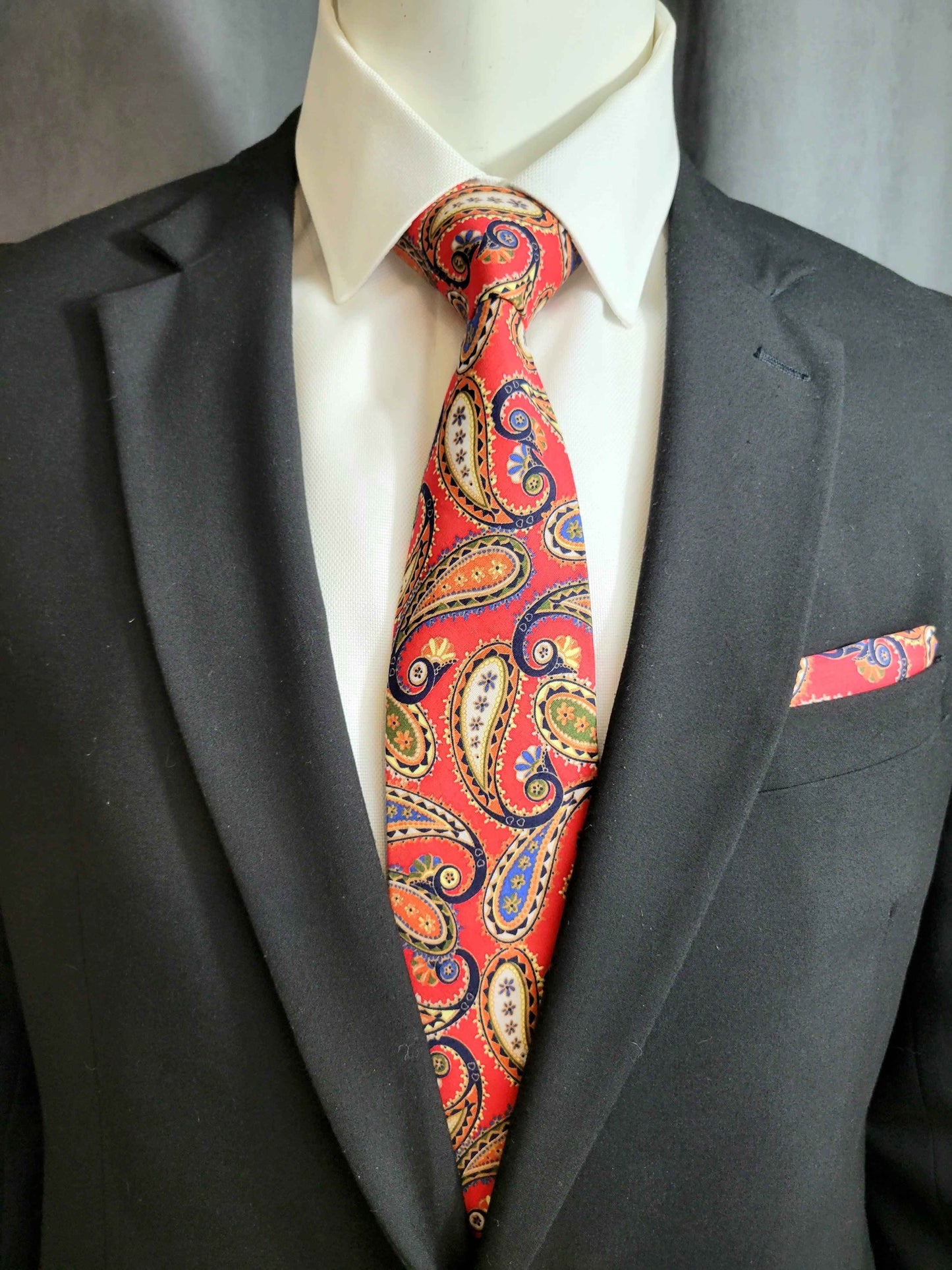 Multi-Color (Red Base) Paisley Necktie and Pocket Square Set