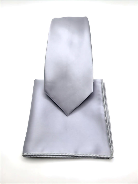 Silver Cloud Solid Necktie and Pocket Square - The Upscale Banker