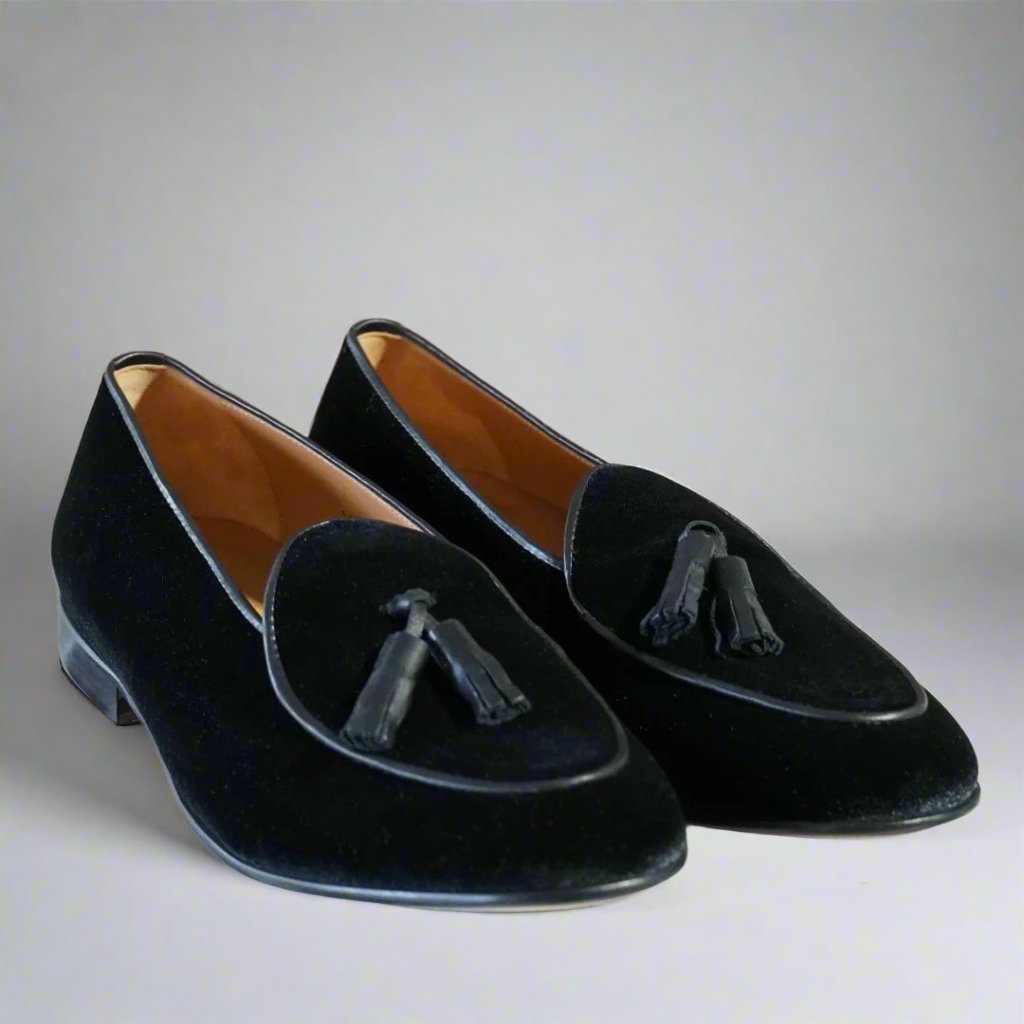 Men's Black Velvet Tassel Loafer - Dapper Direct