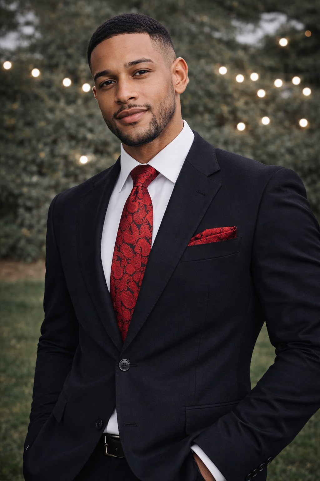 Red Paisley Necktie and Pocket Square Set