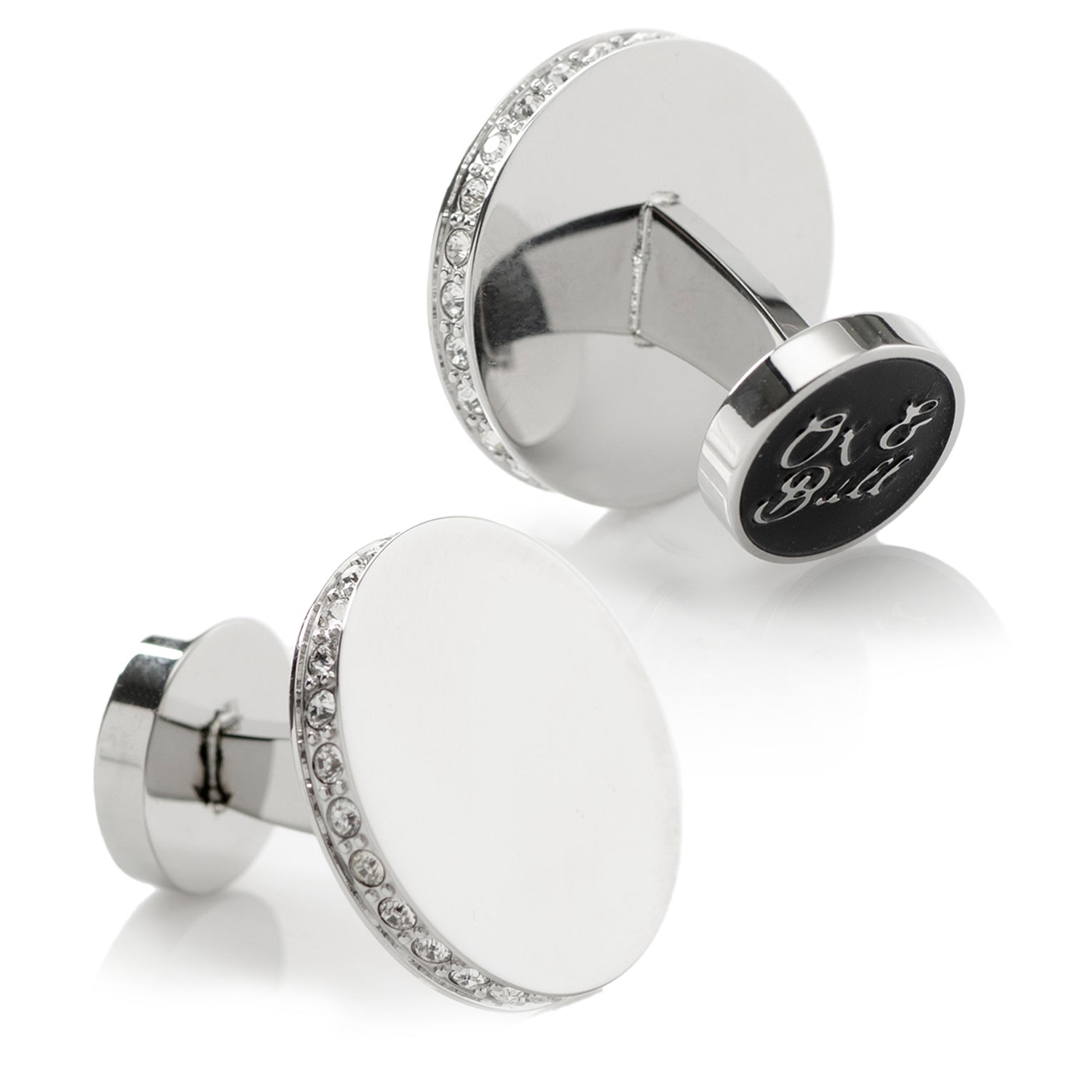 Stainless Steel Engravable Pave Edge Cufflinks