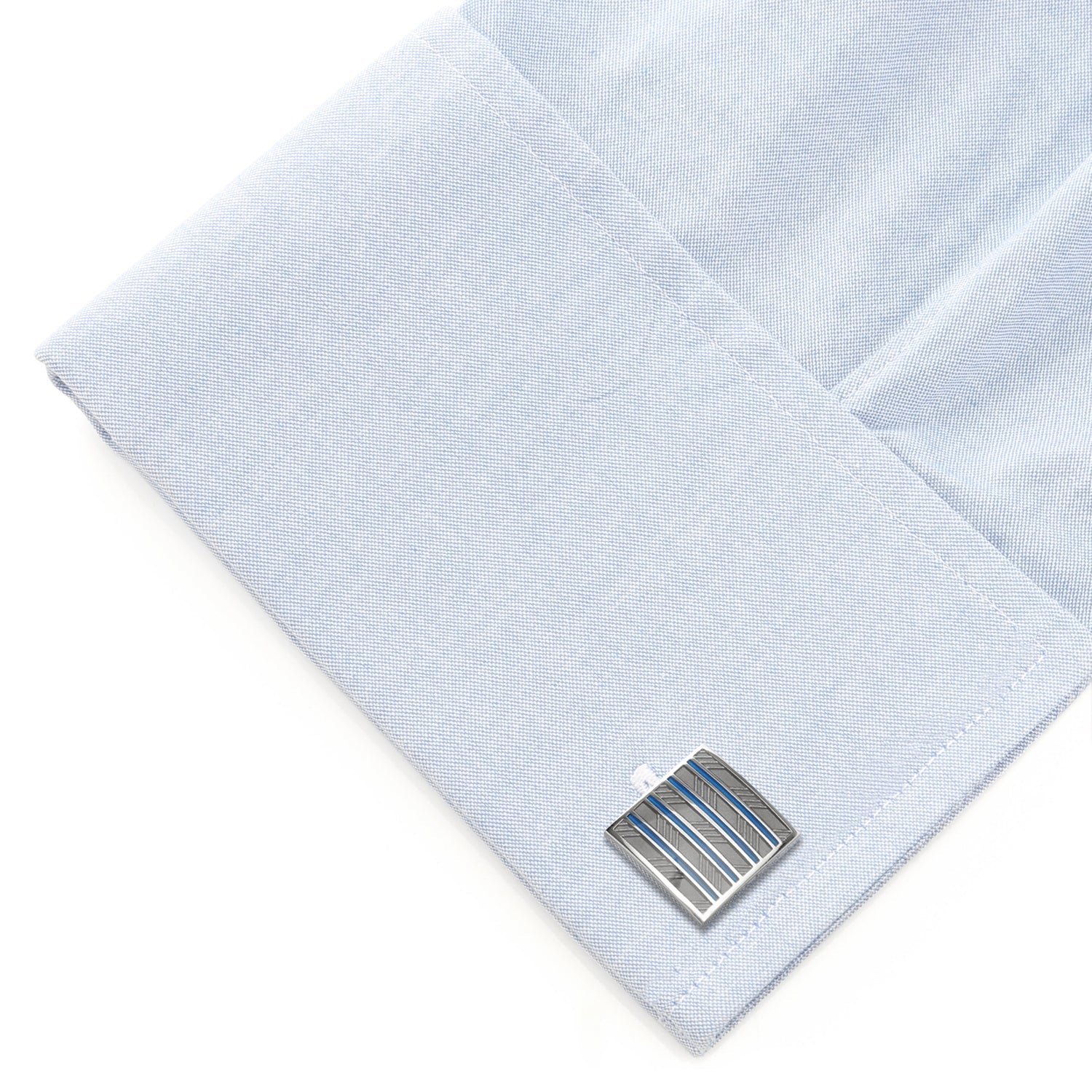 Gray and Blue Striped Square Cufflinks