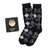 Star Wars Grogu Charcoal Gray Argyle Socks and Lapel Pin Gift Set