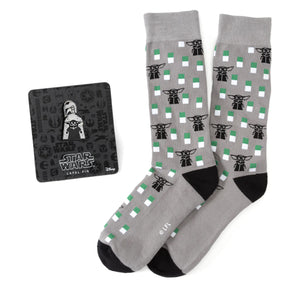 Star Wars Mandalorian and Grogu Gray Dress Socks and Lapel Pin Gift Set