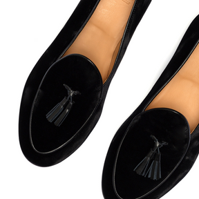 Men's Black Velvet Tassel Loafer - Dapper Direct