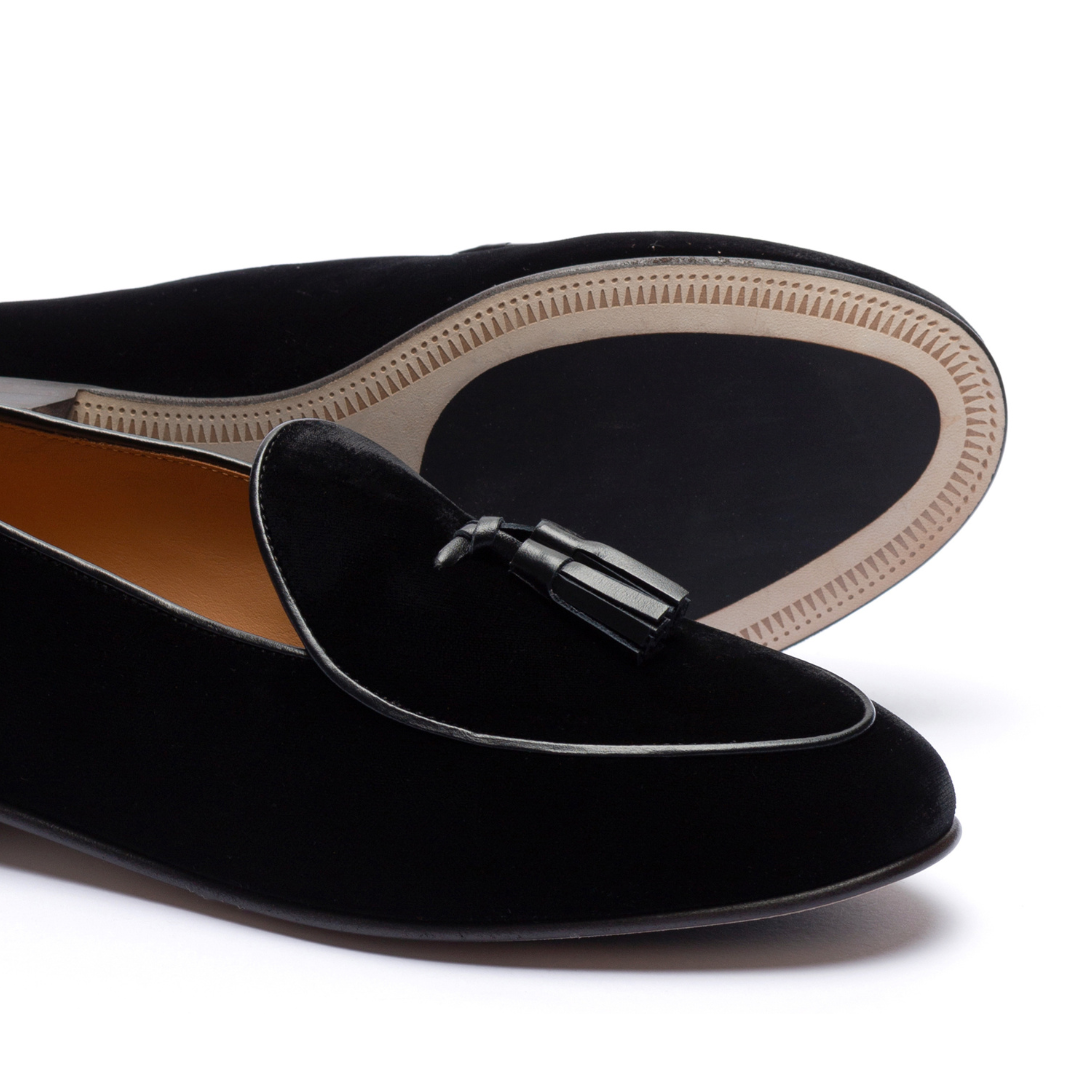 Men's Black Velvet Tassel Loafer - Dapper Direct