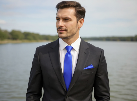 Cobalt Blue Necktie and Pocket Square Set