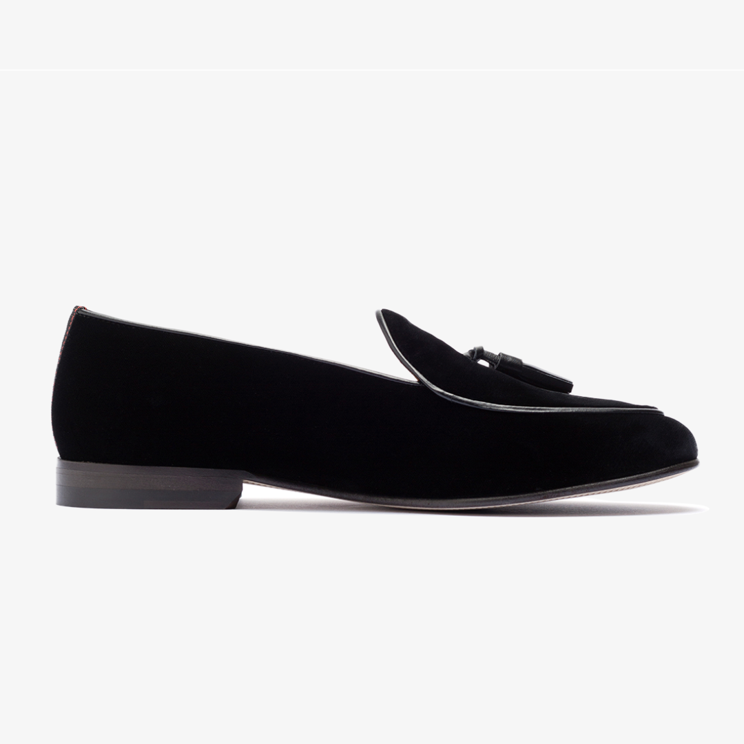 Men's Black Velvet Tassel Loafer - Dapper Direct