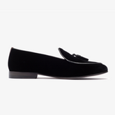 Men's Black Velvet Tassel Loafer - Dapper Direct