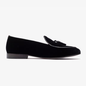 Men's Black Velvet Tassel Loafer - Dapper Direct
