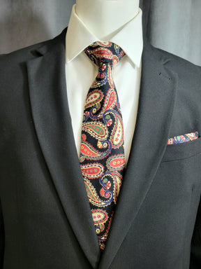 Black and Red Paisley Necktie and Pocket Square - The Upscale Banker