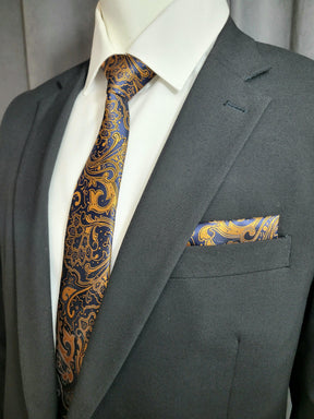 Blue and Copper Paisley Necktie and Pocket Square - The Upscale Banker