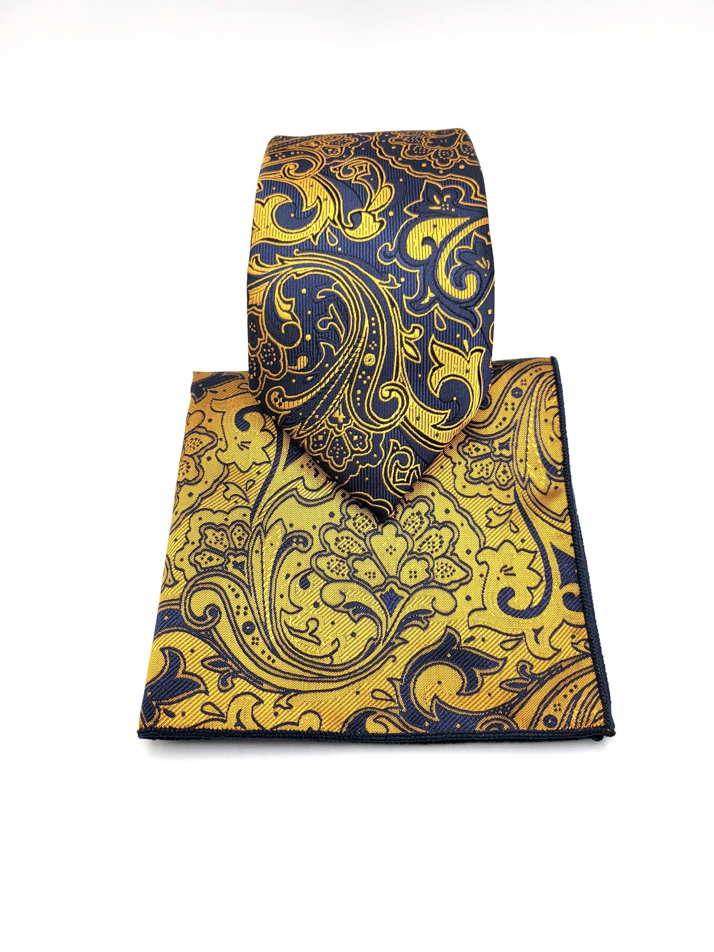 Blue and Copper Paisley Necktie and Pocket Square - The Upscale Banker