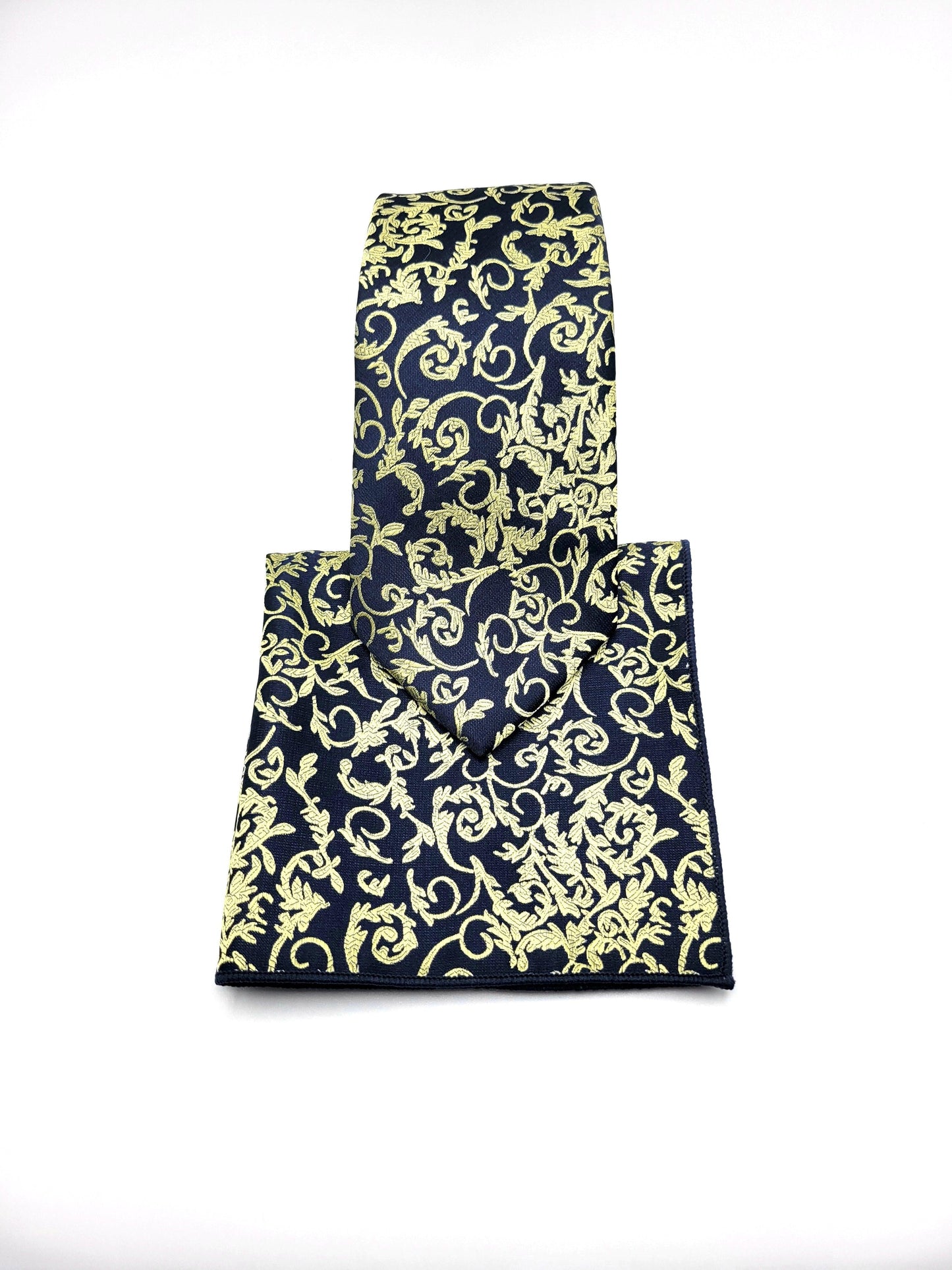 Blue and Gold Paisley Necktie and Pocket Square - The Upscale Banker