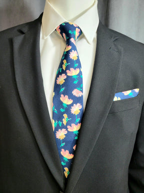 Blue and Green Floral Necktie and Pocket Square - The Upscale Banker