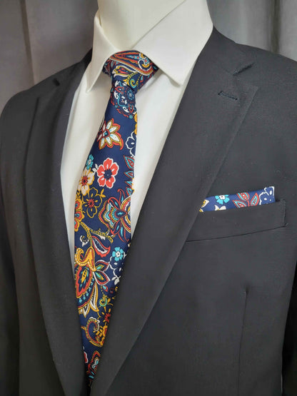 Multi-Color Floral/Paisley Necktie and Pocket Square Set