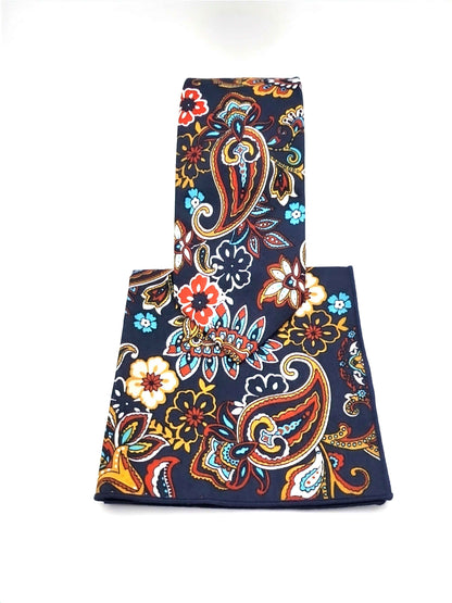 Multi-Color Floral/Paisley Necktie and Pocket Square Set