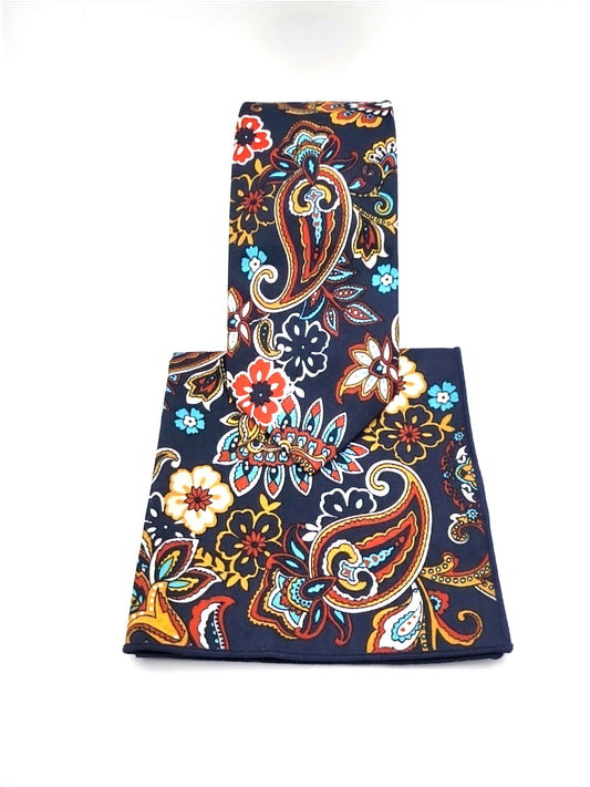 Multi-Color Floral/Paisley Necktie and Pocket Square Set