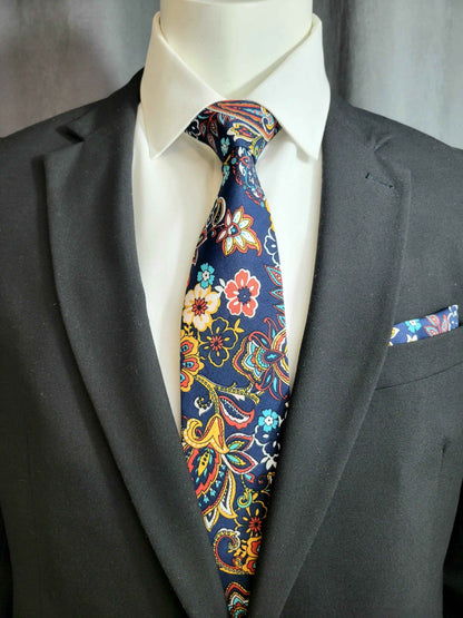 Multi-Color Floral/Paisley Necktie and Pocket Square Set