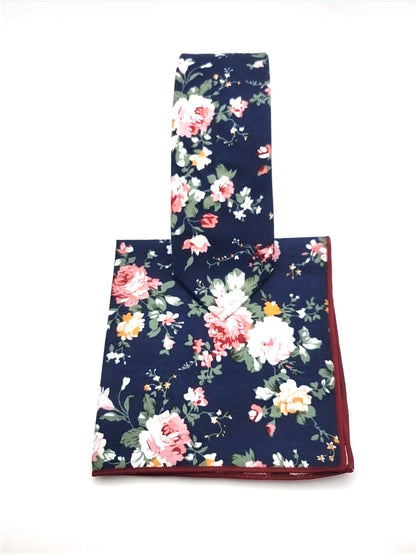 Multi-Color (Blue Base) Floral Necktie and Pocket Square Set