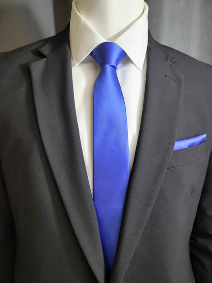 Cobalt Blue Necktie and Pocket Square Set