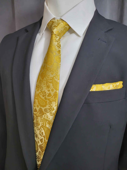 Gold Paisley Necktie and Pocket Square Set