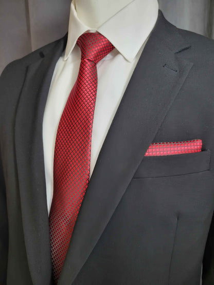 Red Geometric Necktie and Pocket Square Set