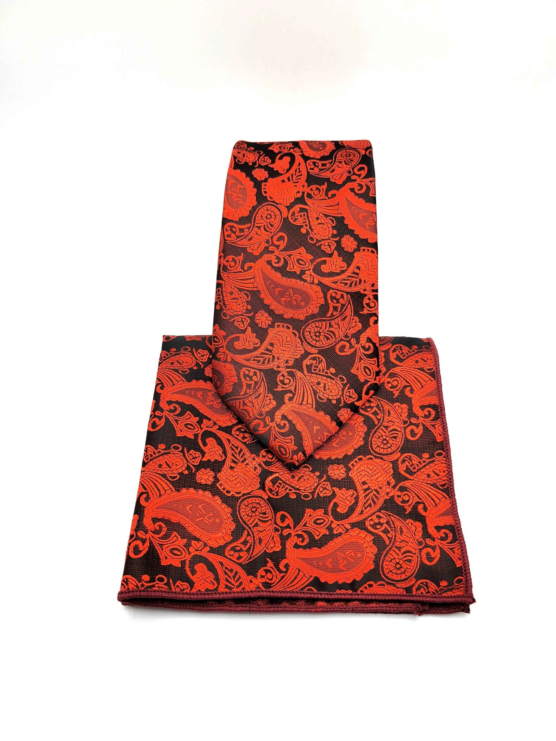 Red Paisley Necktie and Pocket Square Set