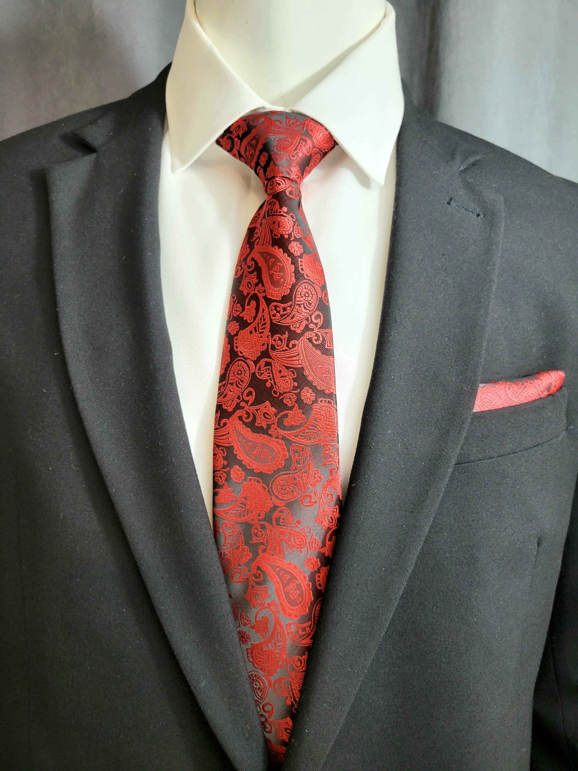 Red Paisley Necktie and Pocket Square Set