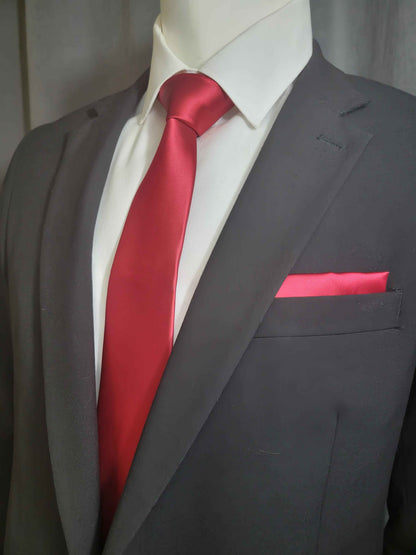 Red Ruby Necktie and Pocket Square Set