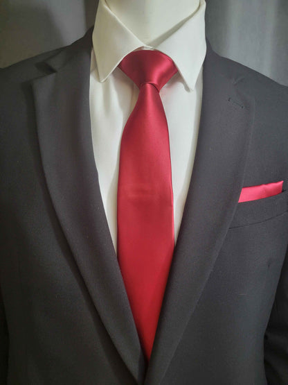 Red Ruby Necktie and Pocket Square Set