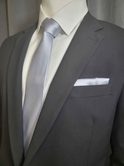 Silver Cloud Solid Necktie and Pocket Square Set