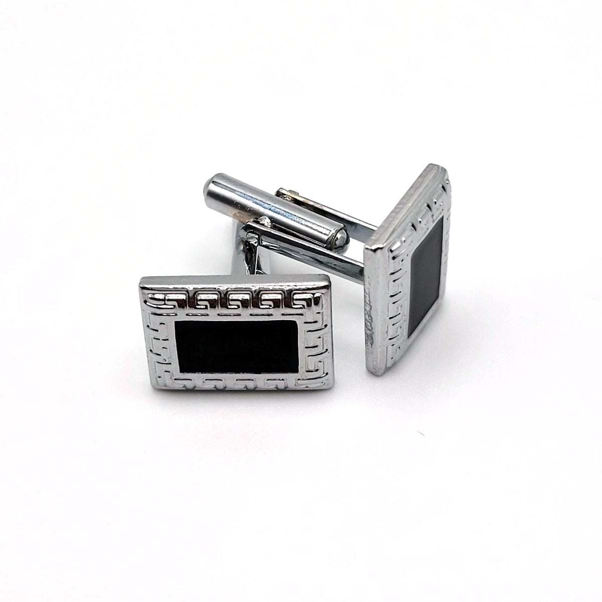 Silver Cufflinks with Black Accent - The Upscale Banker