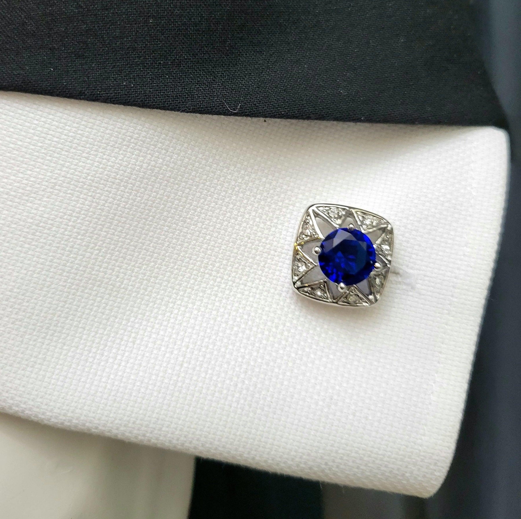 Silver Cufflinks with Blue Gem - The Upscale Banker